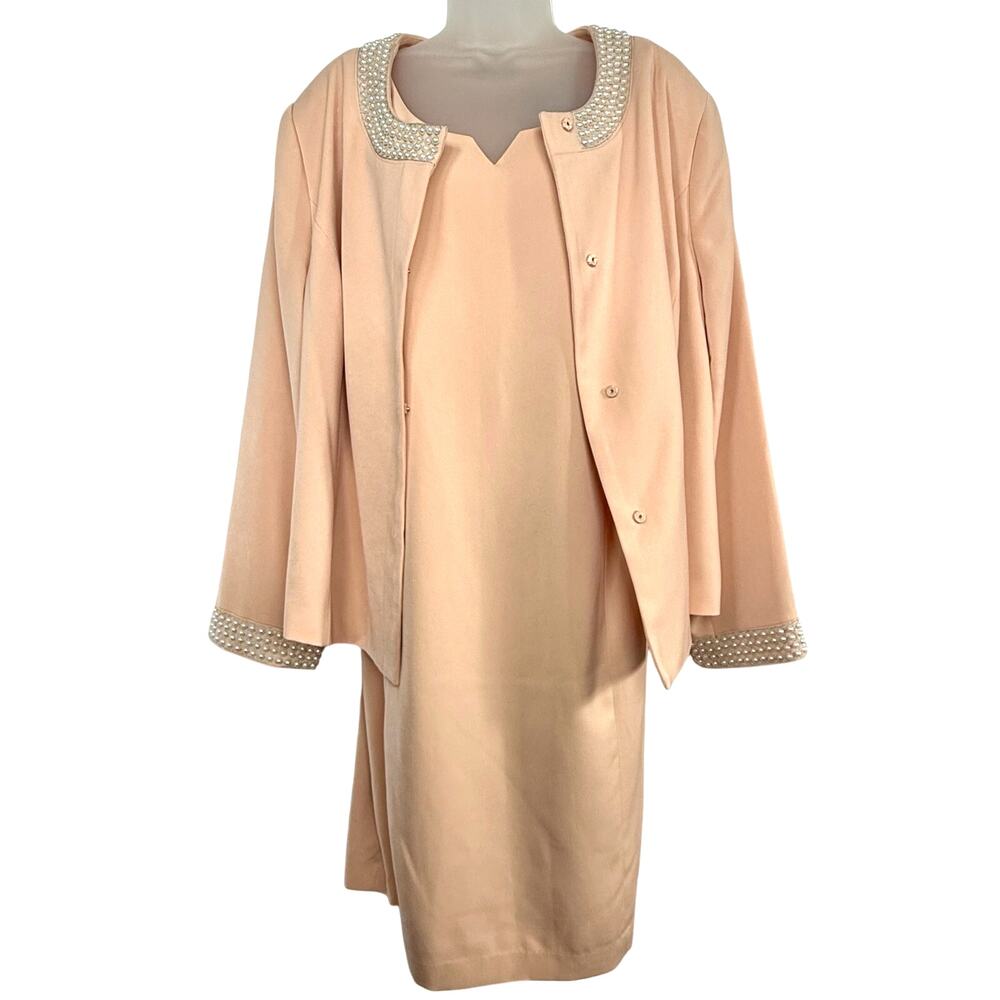 NEW Plus Size 22 Formal Pearl Embellished Peach Dress Jacket Blazer Set